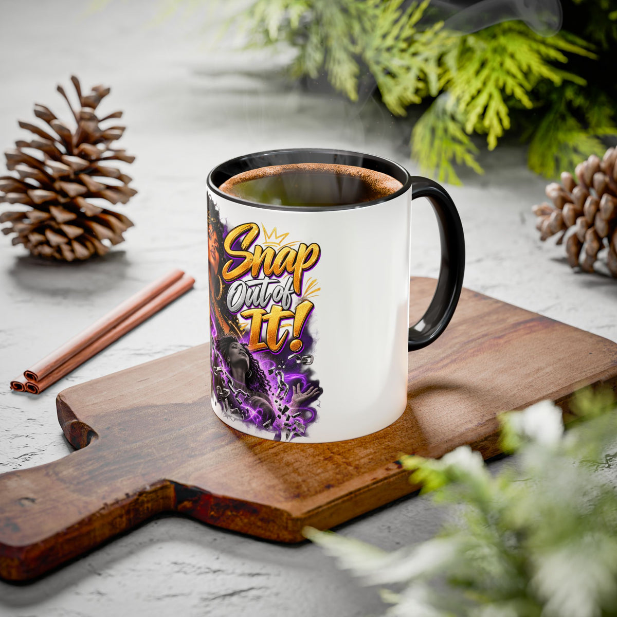 Snap Outta It! Coffee Mug – Vibrant Afro-Latina Power Graphic Mug (11oz/15oz)