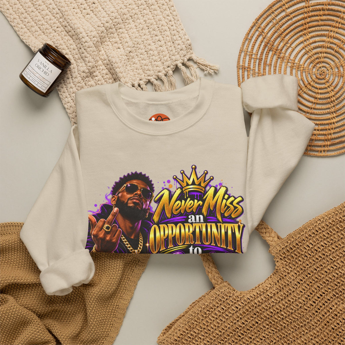 Crewneck Sweatshirt — "Never Miss an Opportunity to Cuss a Me Out" Graphic Pullover