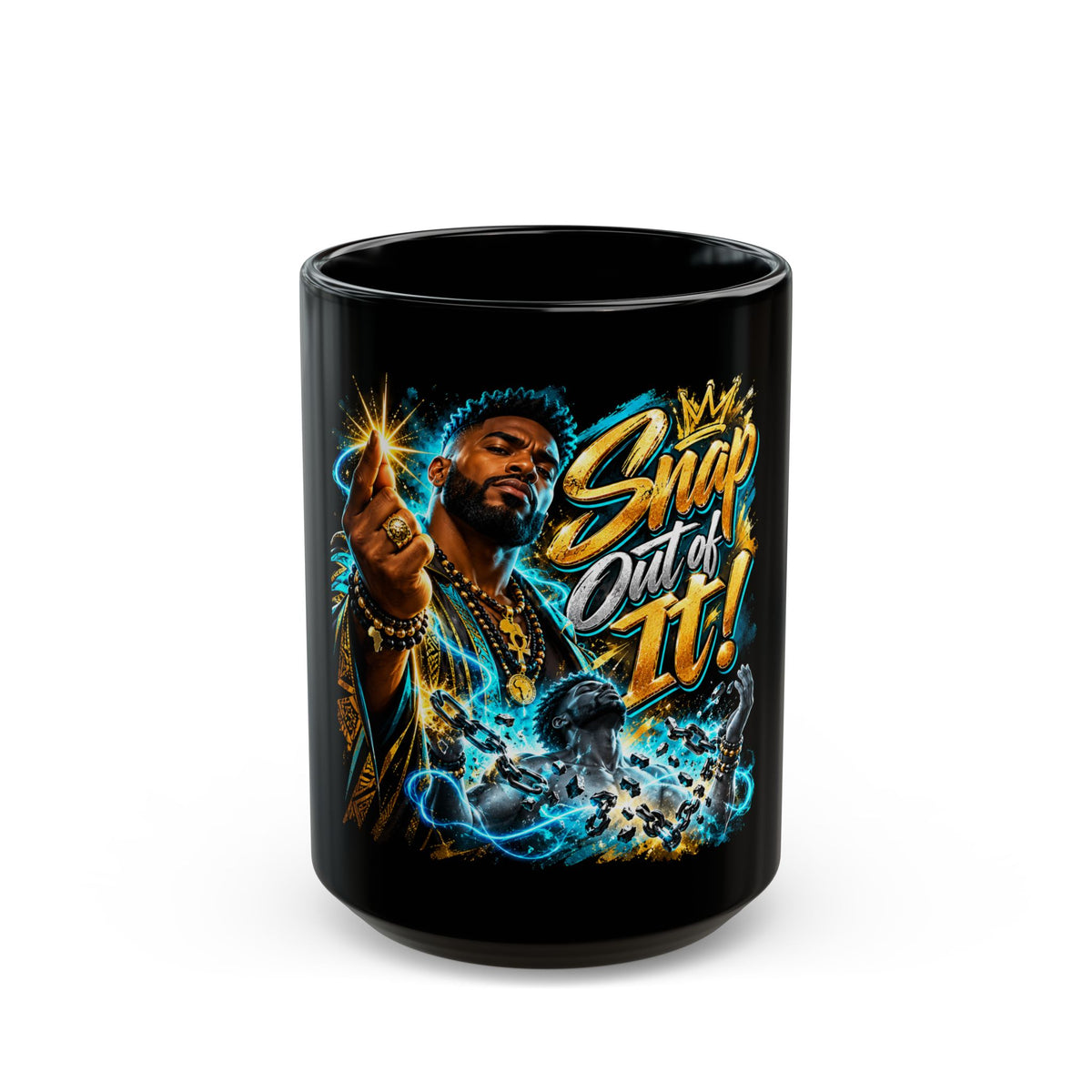 Snap Out of It! Black Ceramic Mug – Motivational Graphic Coffee Cup