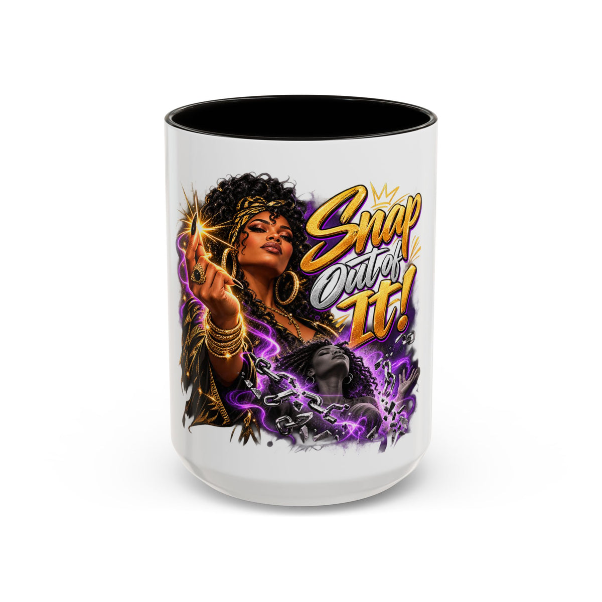 Snap Outta It! Coffee Mug – Vibrant Afro-Latina Power Graphic Mug (11oz/15oz)
