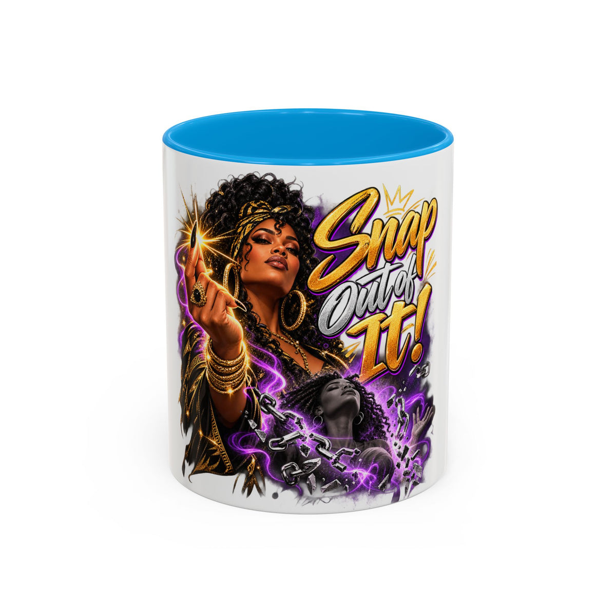 Snap Outta It! Coffee Mug – Vibrant Afro-Latina Power Graphic Mug (11oz/15oz)