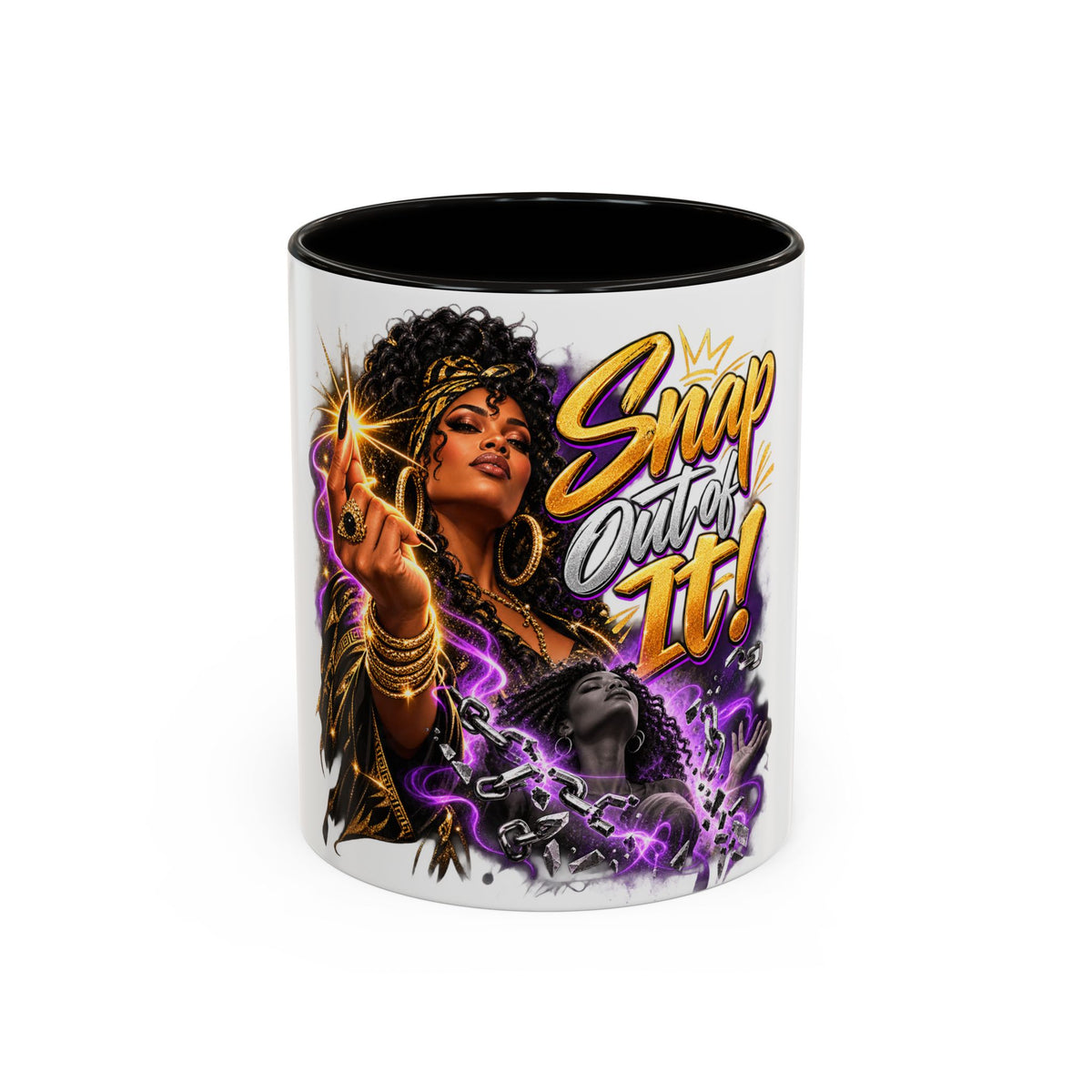 Snap Outta It! Coffee Mug – Vibrant Afro-Latina Power Graphic Mug (11oz/15oz)