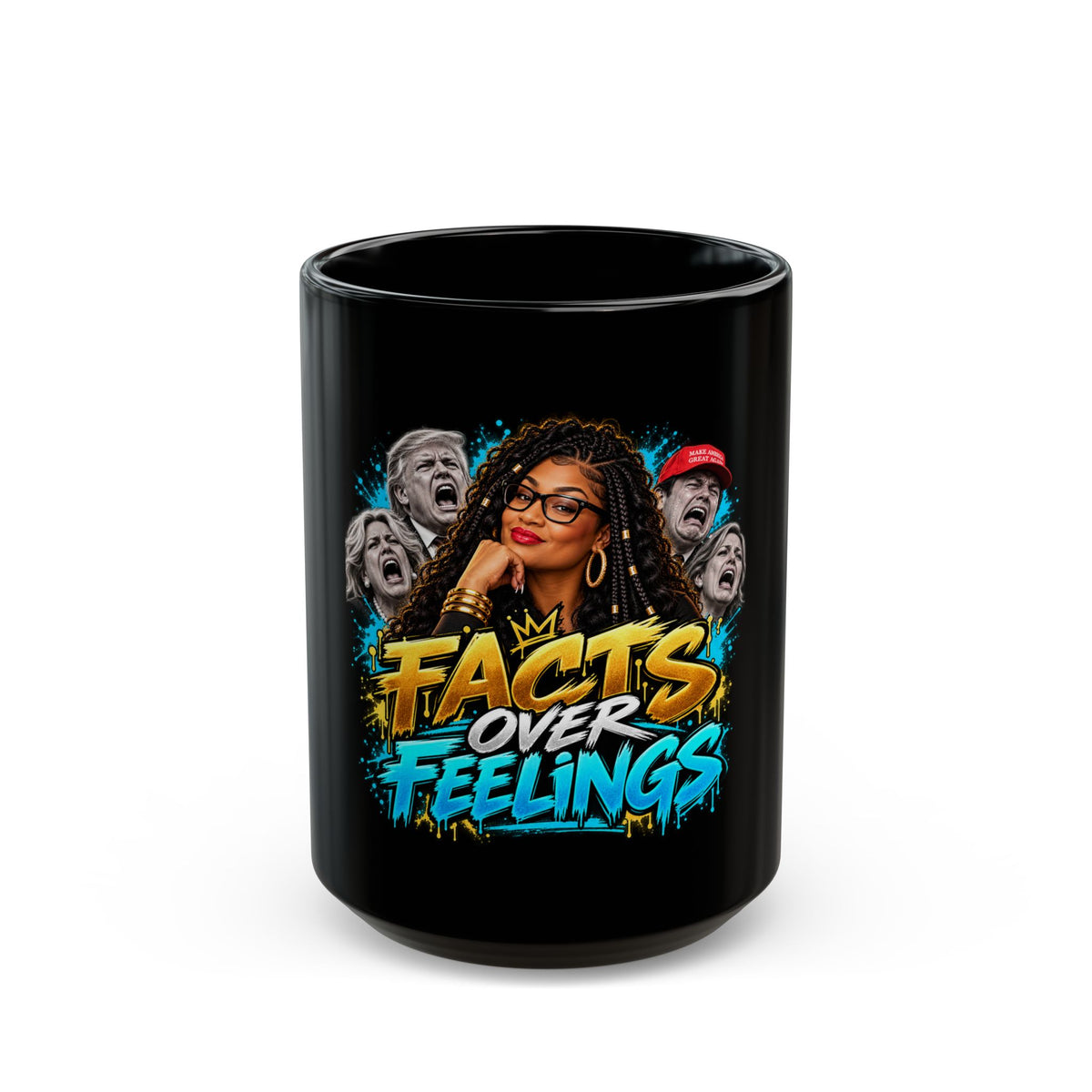 "Facts Over Feelings" Black Mug