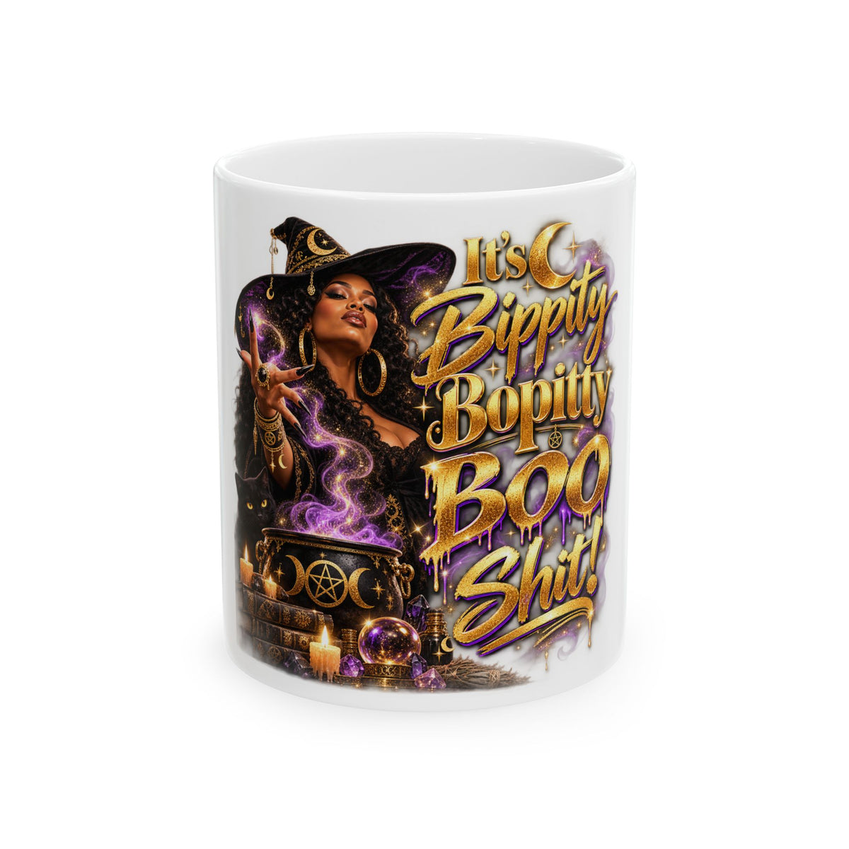 Witchy Halloween Mug - "It's Bippity Boppity Boo Shit!" Ceramic Coffee Cup (11oz/15oz)