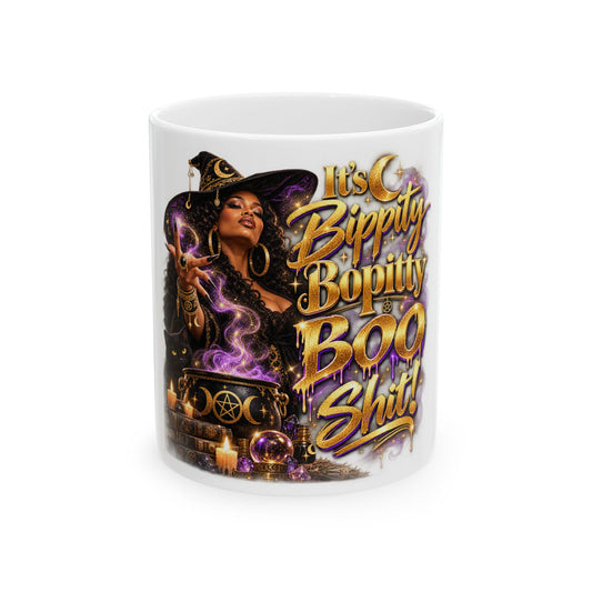 Witchy Halloween Mug - "It's Bippity Boppity Boo Shit!" Ceramic Coffee Cup (11oz/15oz)