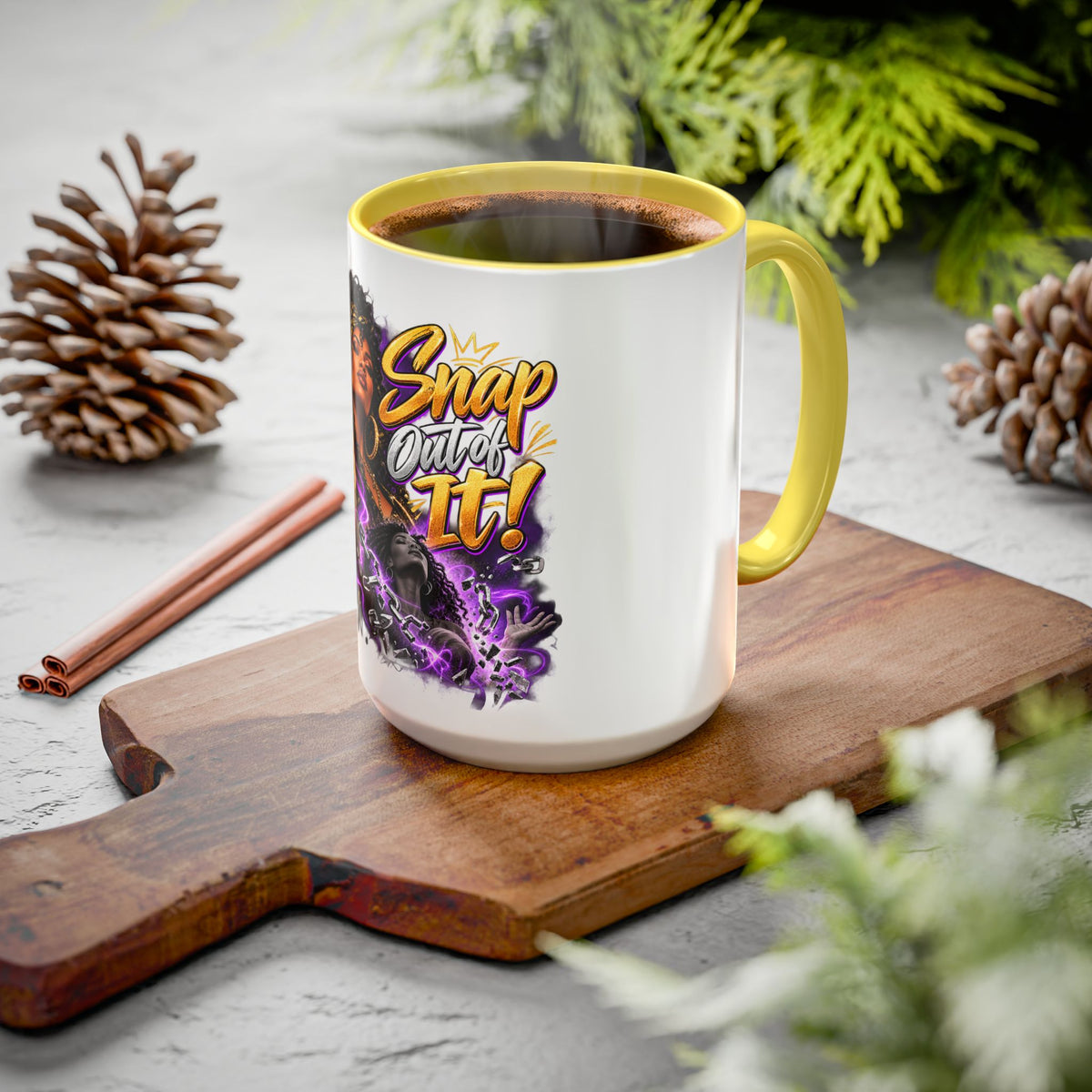 Snap Outta It! Coffee Mug – Vibrant Afro-Latina Power Graphic Mug (11oz/15oz)