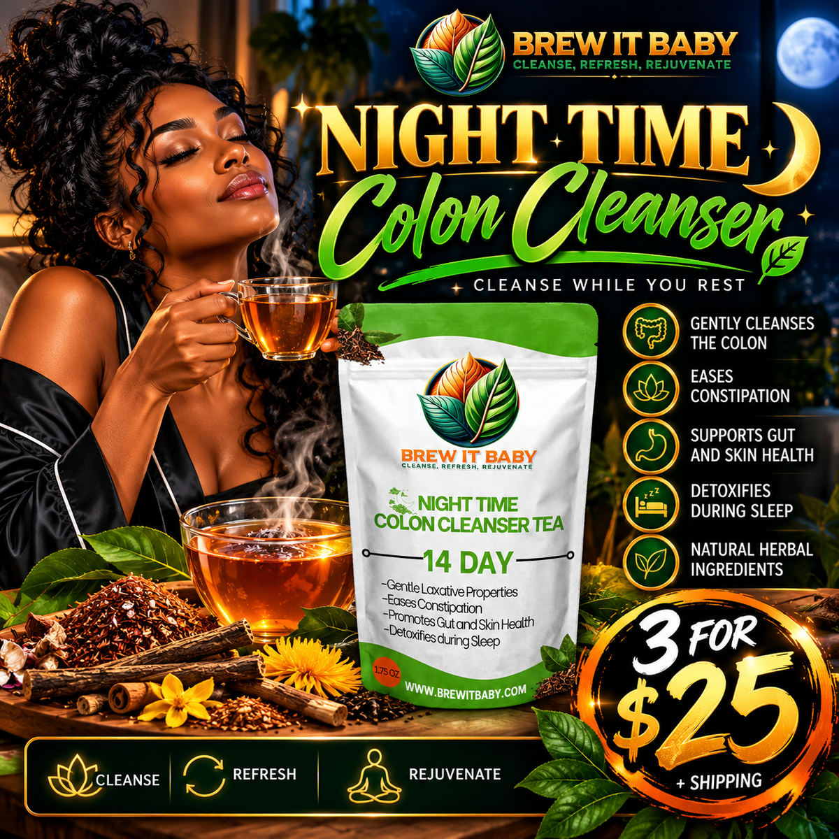 "NIGHT TIME" COLON CLEANSER TEA 3 for $25