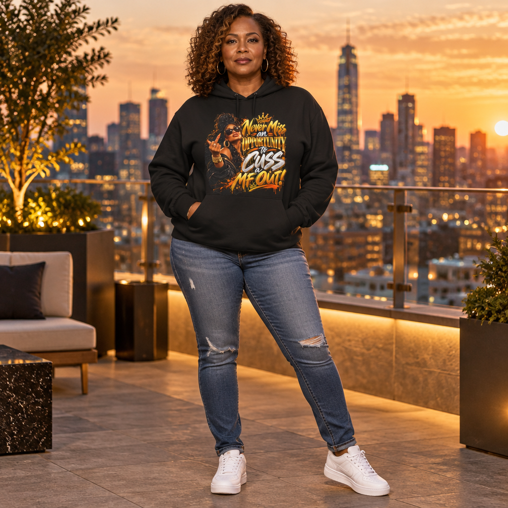 "Never Miss an Opportunity to Cuss a MF Out"  Graphic Hooded Long Sleeve Tee