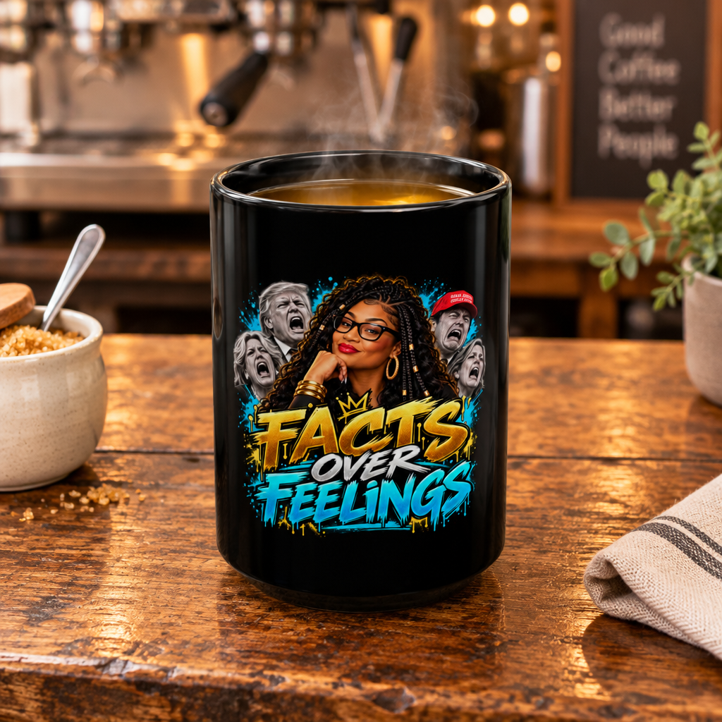 "Facts Over Feelings" Black Mug