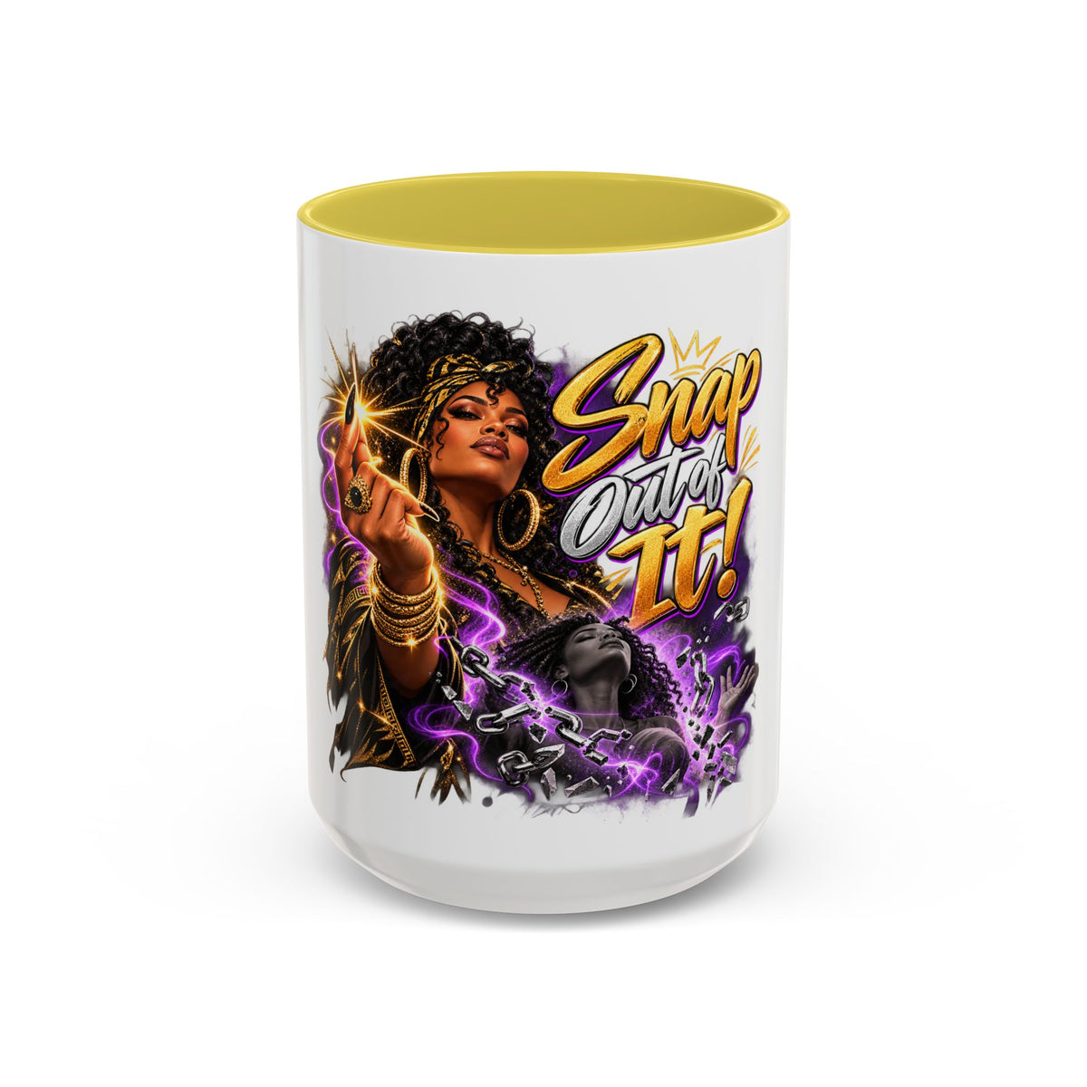Snap Outta It! Coffee Mug – Vibrant Afro-Latina Power Graphic Mug (11oz/15oz)