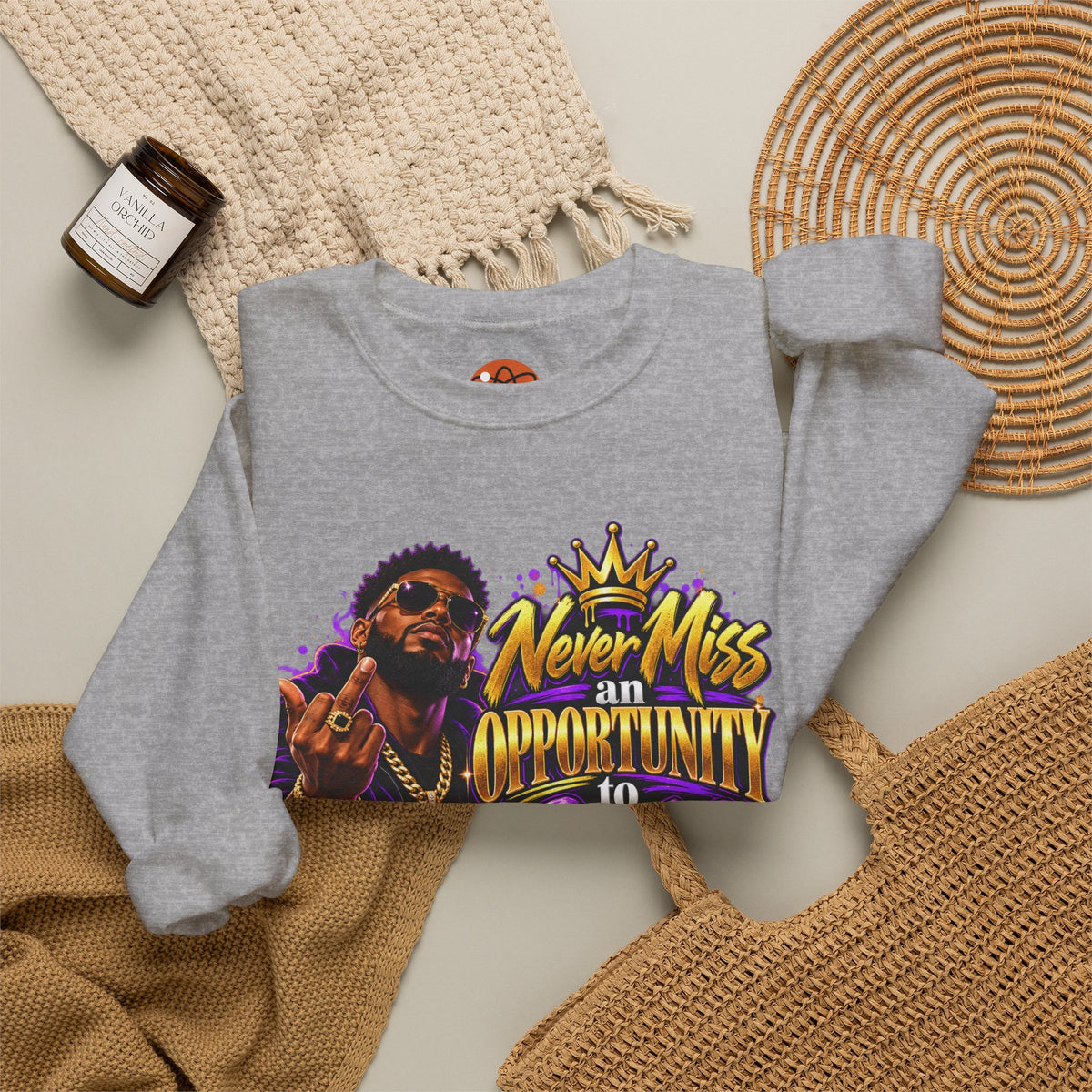 Crewneck Sweatshirt — "Never Miss an Opportunity to Cuss a Me Out" Graphic Pullover
