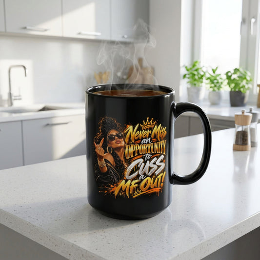 "Never Miss an Opportunity to Cuss a MF Out!" Black Mug 15 OZ