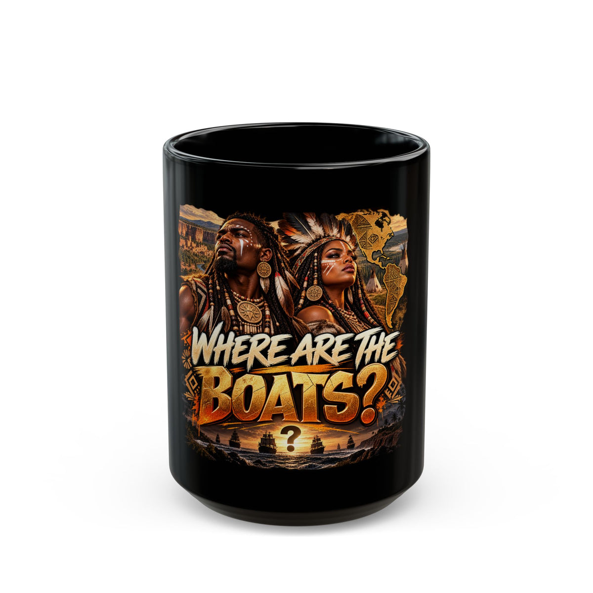 "Where Are the Boats?" Black Mug