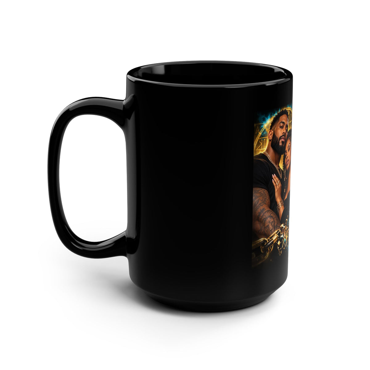 15oz Black Mug — "We Don't Fall for the Divide & Conquer Spell" Afrocentric Couple Coffee Mug