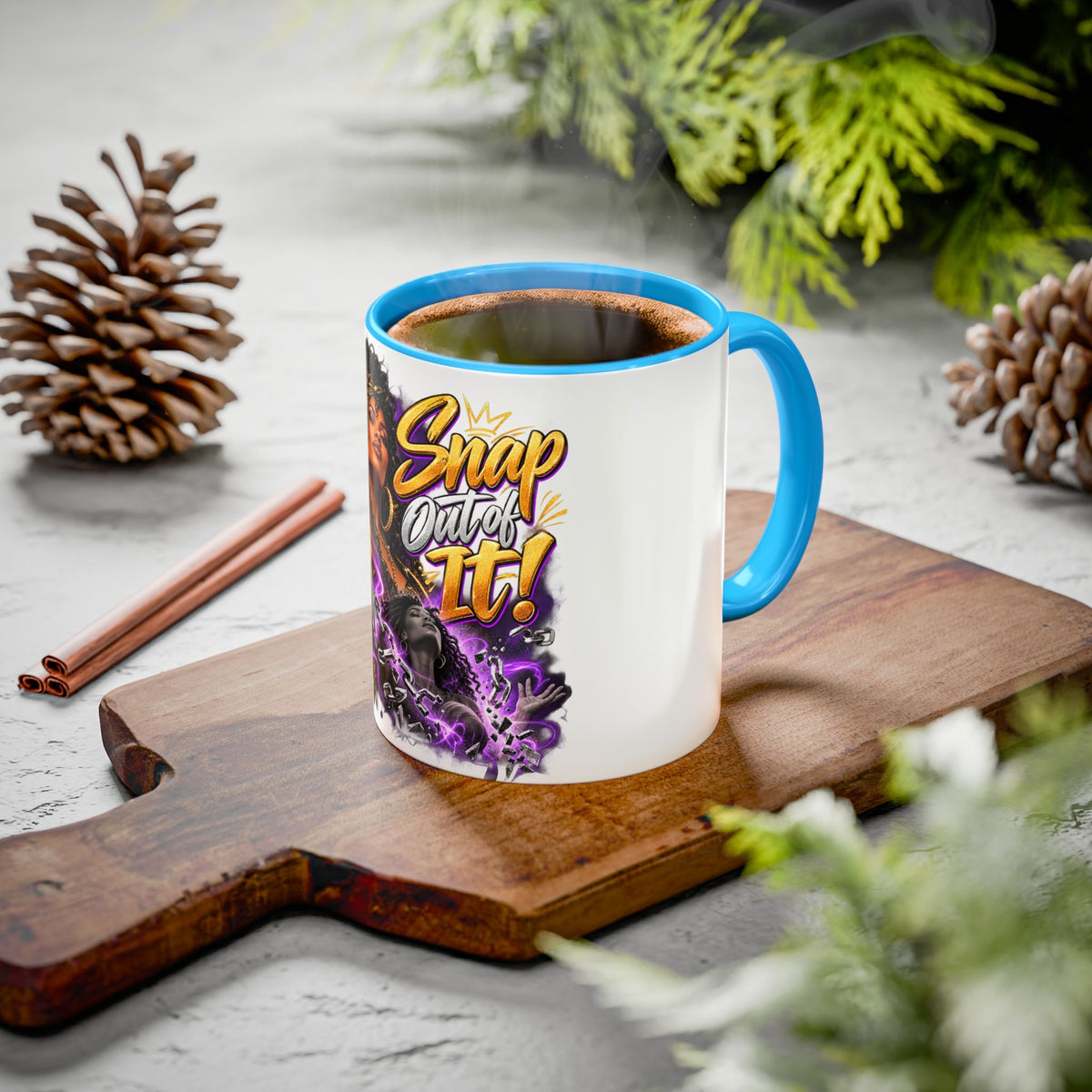 Snap Outta It! Coffee Mug – Vibrant Afro-Latina Power Graphic Mug (11oz/15oz)