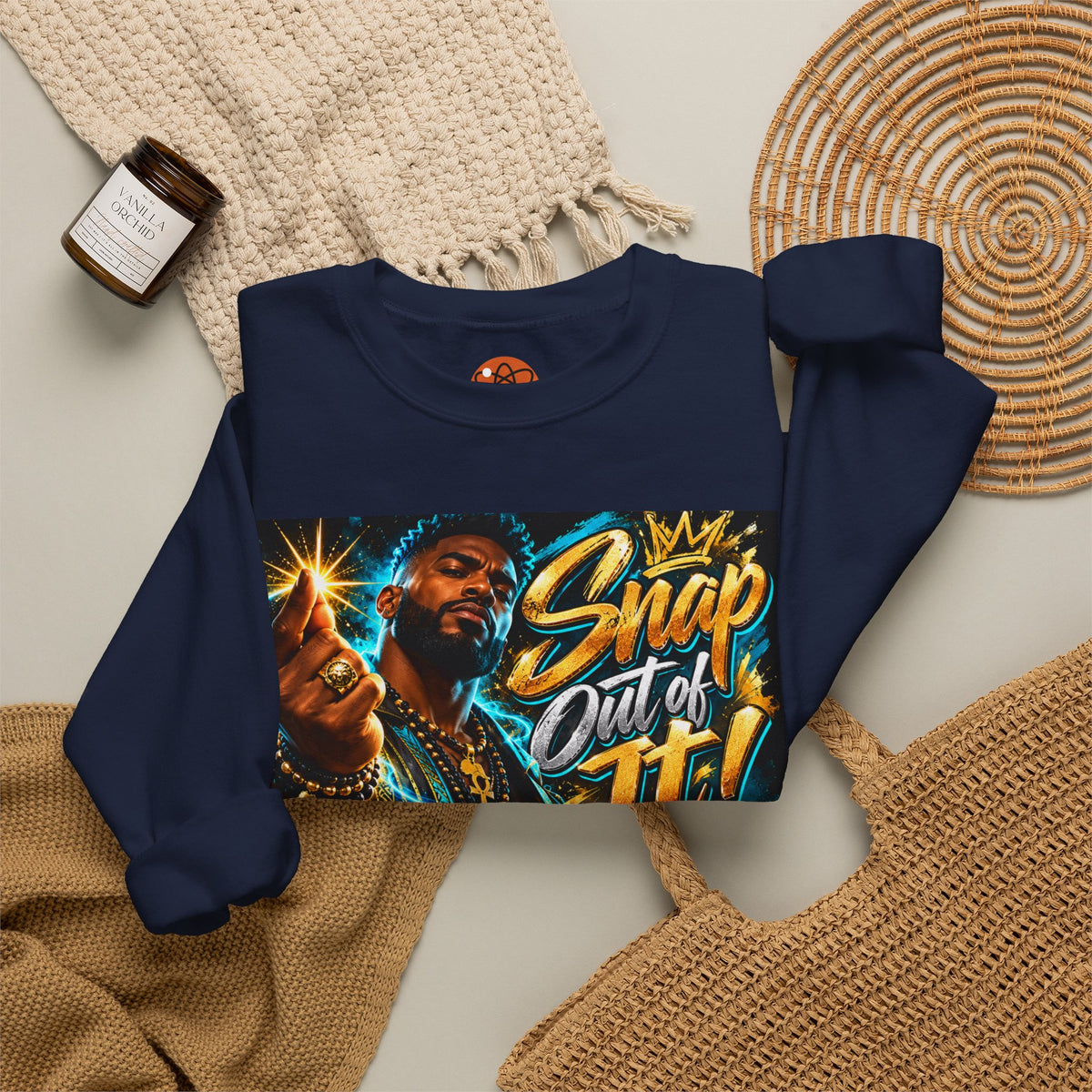 Crewneck Sweatshirt — "Snap Out of It!" Retro Hip-Hop Graphic