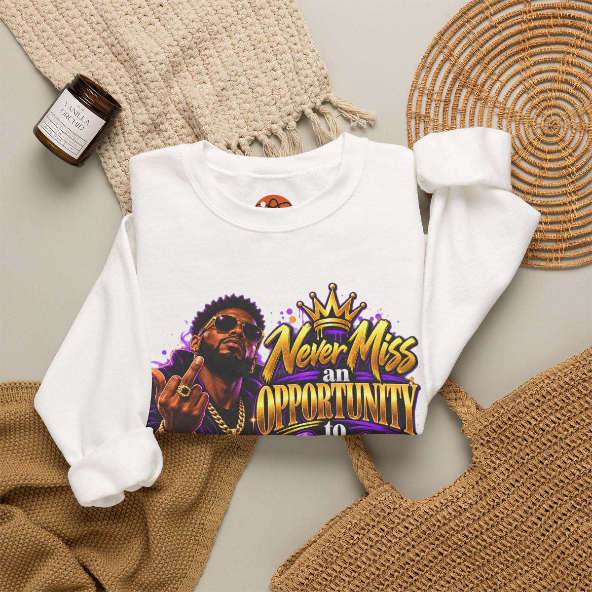 Crewneck Sweatshirt — "Never Miss an Opportunity to Cuss a Me Out" Graphic Pullover