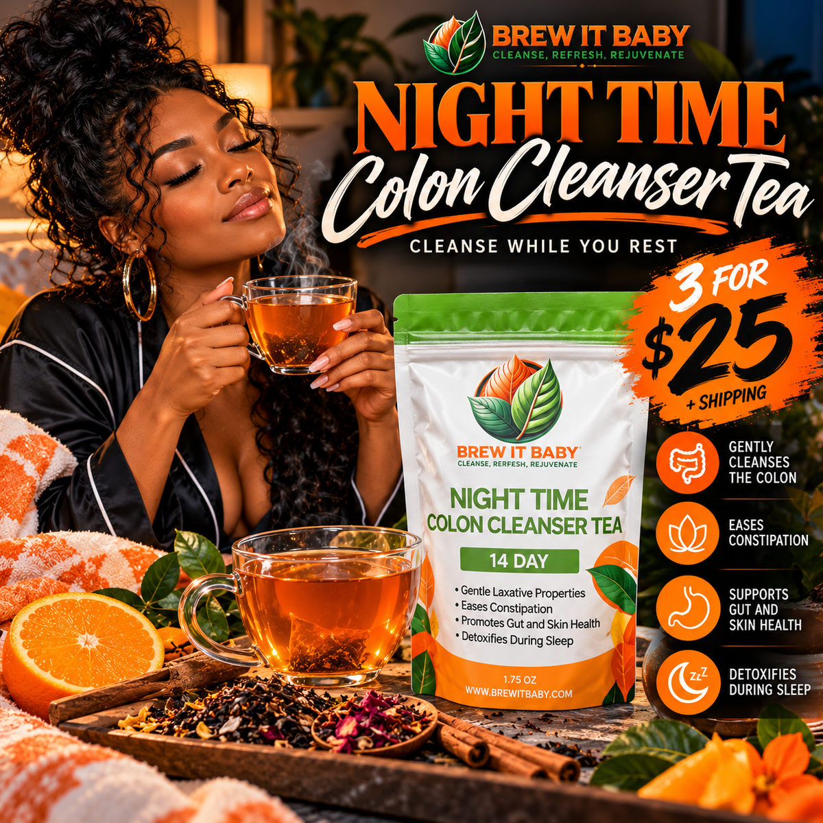 "NIGHT TIME" COLON CLEANSER TEA 3 for $25