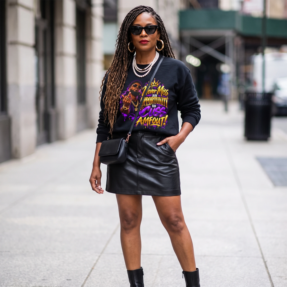 Crewneck Sweatshirt — "Never Miss an Opportunity to Cuss a Me Out" Graphic Pullover
